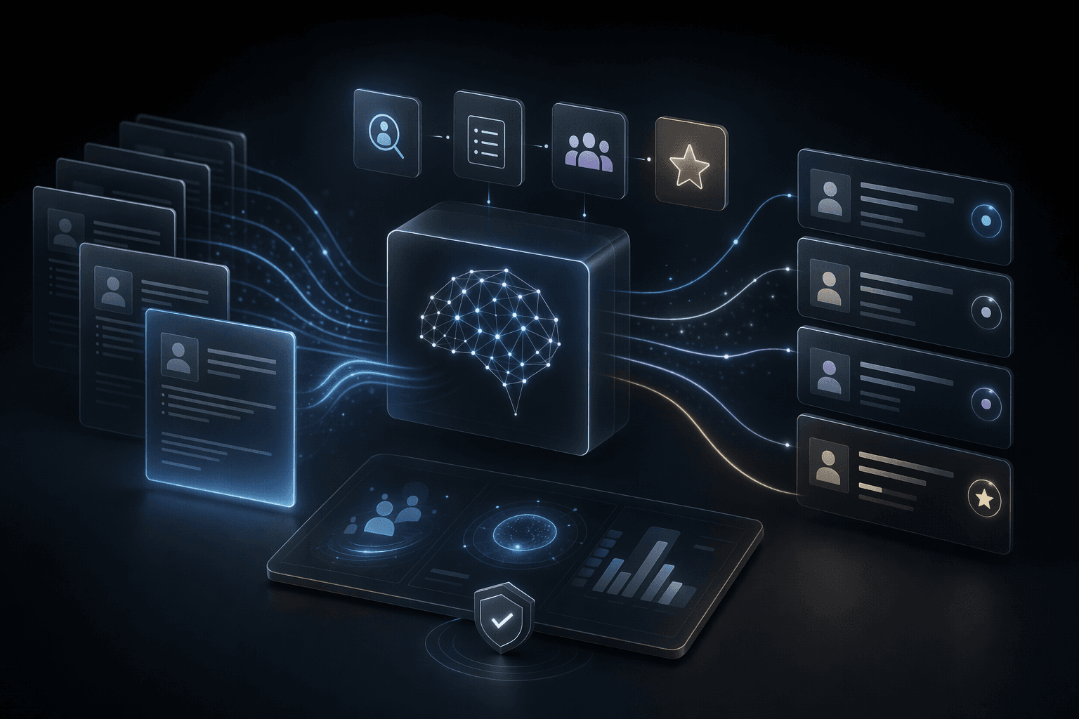 Editorial workflow illustration for AI interview platforms used by technical hiring teams.