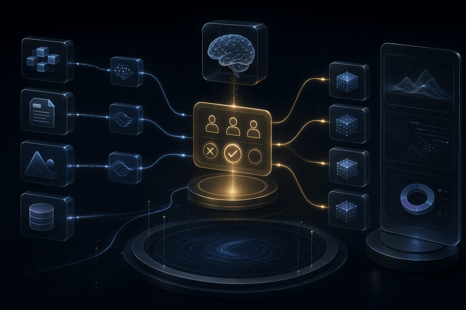 Editorial workflow illustration for human-in-the-loop AI automation.