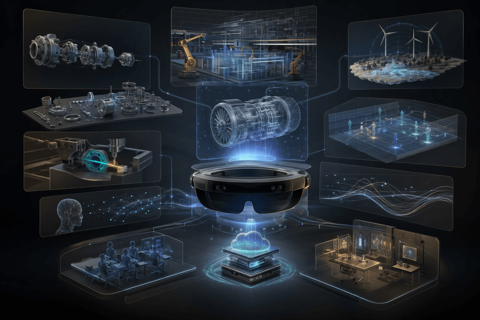 Editorial education illustration for mixed reality labs in engineering learning.
