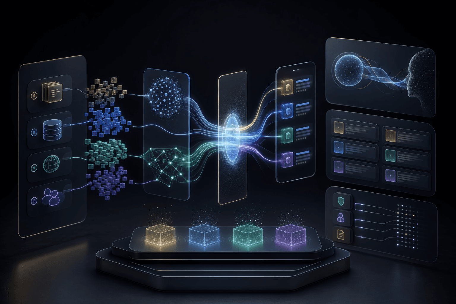 Editorial retrieval architecture illustration comparing vector databases and hybrid search for enterprise RAG.